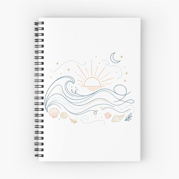 Item preview, Ocean Waves Sunrise Moon and Seashells Coastal Celestial Line Art designed and sold by inkoutninja.