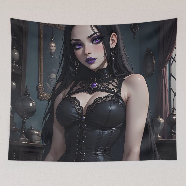 Item preview, Hot Halloween Anime Babe Goth Mommy Waifu Woman designed and sold by Your New Fixation.
