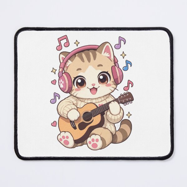 Item preview, Kawaii Cat Playing Guitar with Headphones designed and sold by MurkCraft.