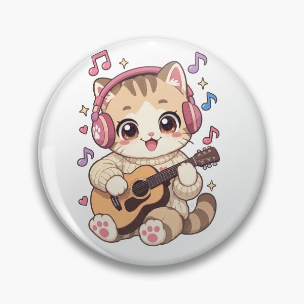 Item preview, Kawaii Cat Playing Guitar with Headphones designed and sold by MurkCraft.