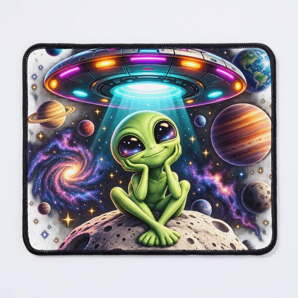 Item preview, Cute Alien Under a Glowing UFO designed and sold by TinyWeird.