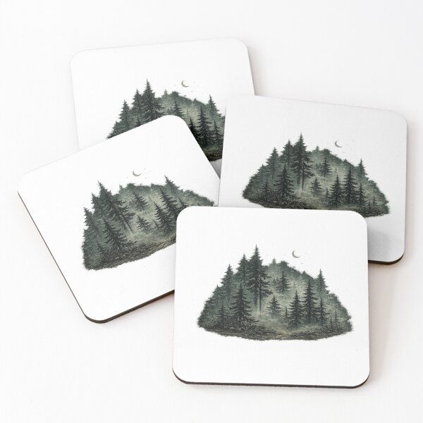 Item preview, Misty Moonlit Forest Pine Trees Dark Woodland Gothic Nature Art Design designed and sold by inkoutninja.