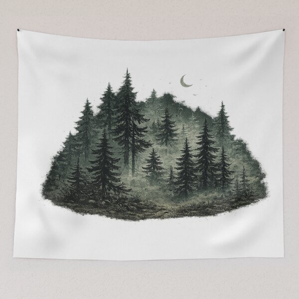 Item preview, Misty Moonlit Forest Pine Trees Dark Woodland Gothic Nature Art Design designed and sold by inkoutninja.
