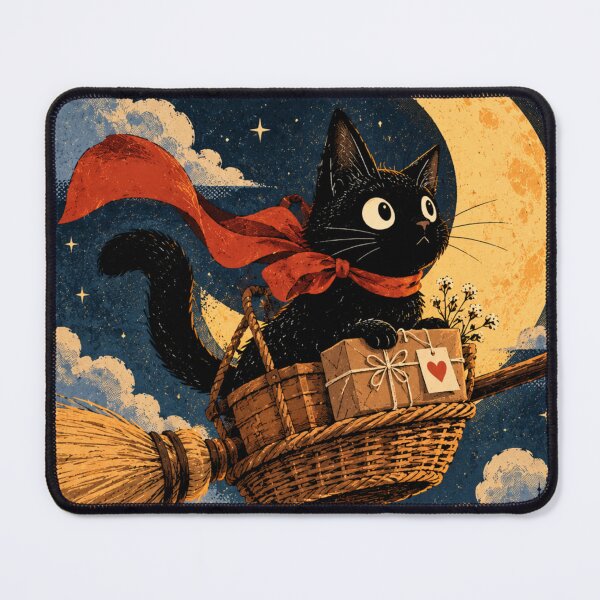 Item preview, Vintage Witch Cat Flying Beneath Golden Moon designed and sold by AbstractAuraArt.