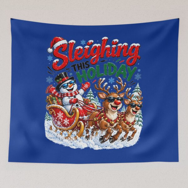 Item preview, Sleighing This Holiday – Funny Snowman and Reindeer Christmas Art designed and sold by Evelashop.