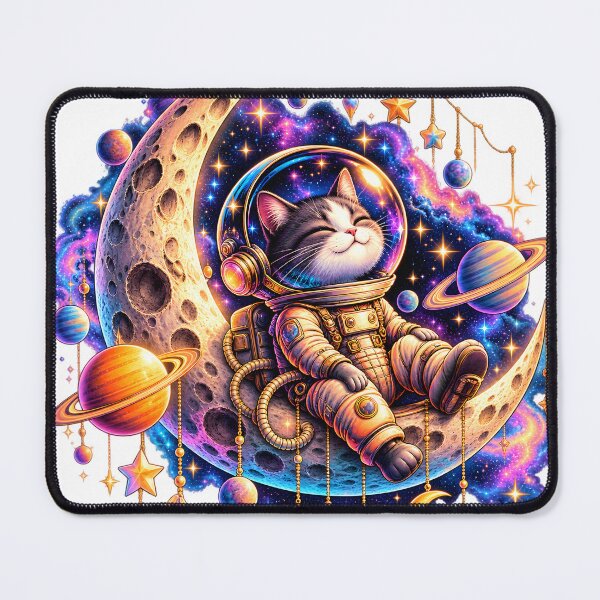Item preview, Cosmic Cat on Crescent Moon designed and sold by TinyWeird.