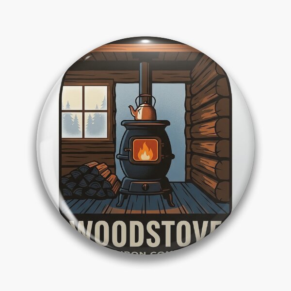 Item preview, Woodstove Cozy Cabin Cast Iron Sticker - Vintage WPA Badge designed and sold by DetourDgn.