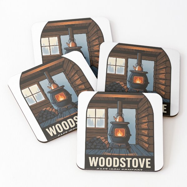 Item preview, Woodstove Cozy Cabin Cast Iron Sticker - Vintage WPA Badge designed and sold by DetourDgn.