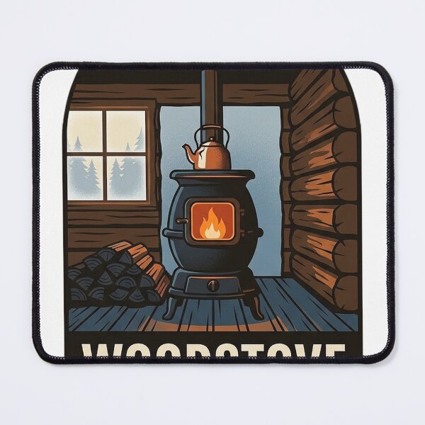 Item preview, Woodstove Cozy Cabin Cast Iron Sticker - Vintage WPA Badge designed and sold by DetourDgn.