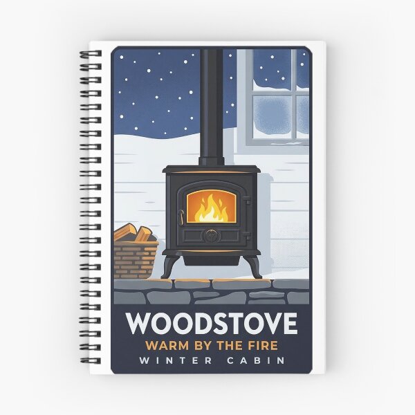 Item preview, Woodstove Winter Cabin Sticker - Retro Travel Poster Style designed and sold by DetourDgn.
