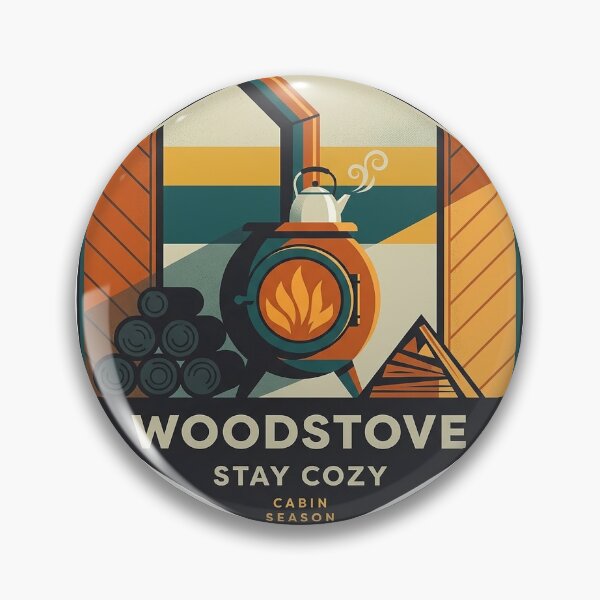 Item preview, Woodstove Stay Cozy Geometric Badge Sticker - Modern Retro Cabin designed and sold by DetourDgn.