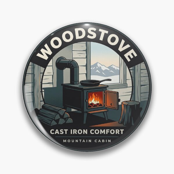 Artikelvorschau, Woodstove Mountain Cabin Circle Badge Sticker - Cast Iron Comfort entworfen und verkauft von DetourDgn.