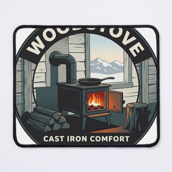 Item preview, Woodstove Mountain Cabin Circle Badge Sticker - Cast Iron Comfort designed and sold by DetourDgn.