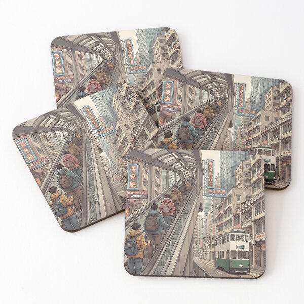 Item preview, Mid-Levels Escalator and Tram Hong Kong Sketch designed and sold by jainaspp.