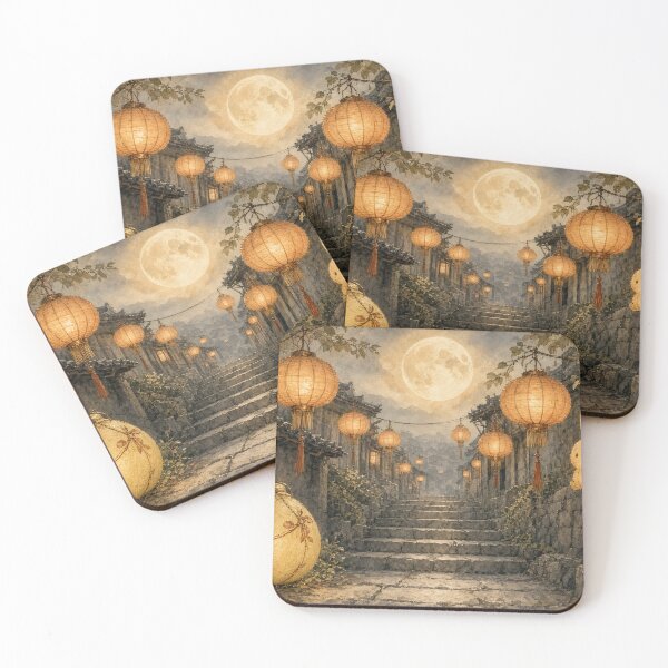 Item preview, Mid Autumn Moon Rabbit Lanterns on Old Stone Steps designed and sold by jainaspp.