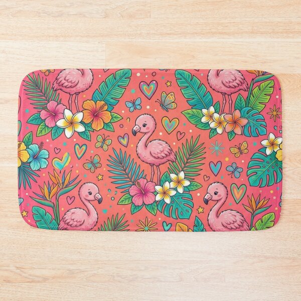 Item preview, Cute Baby Flamingo Tropical Floral Seamless Pattern designed and sold by ShivCraftStudio.