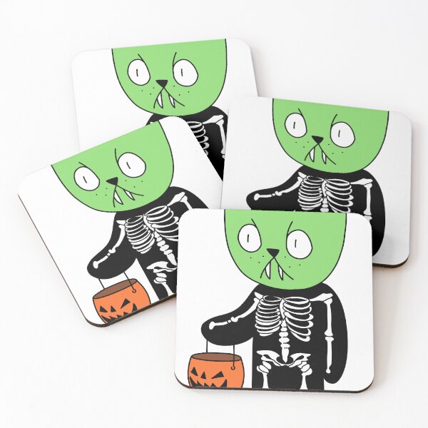 Item preview, skeleton cat - green designed and sold by motherbrainart.