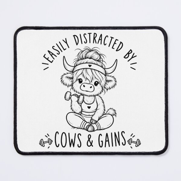 Item preview, Easily Distracted By Cows & Gains Cute Highland Cow Lifting Weights Funny Gym Workout Design designed and sold by Yellowriversss.
