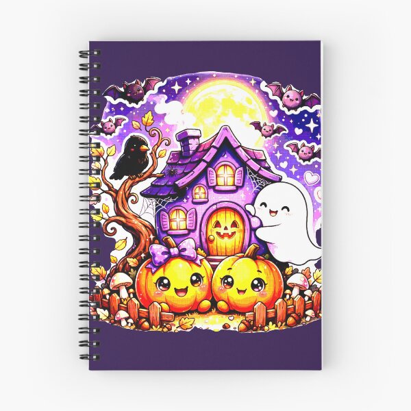 Item preview, Kawaii Haunted House Halloween Cute Pumpkins Ghost Bats Full Moon designed and sold by AstronautMerch.
