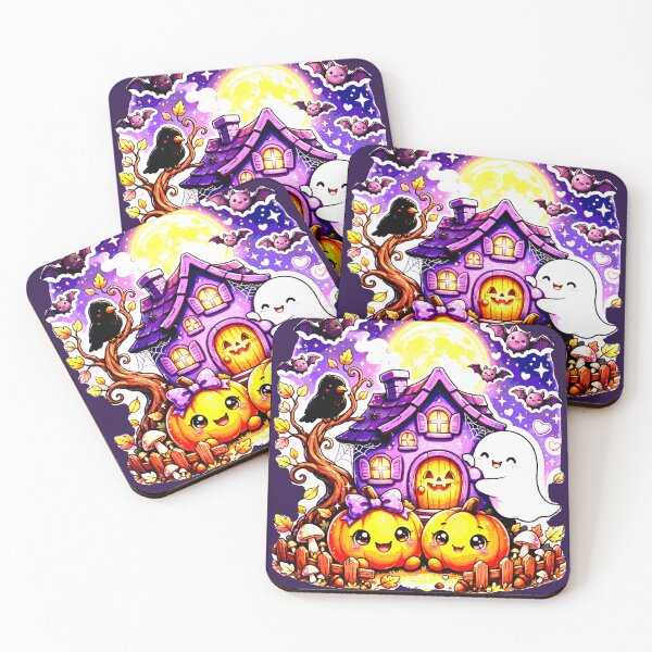 Item preview, Kawaii Haunted House Halloween Cute Pumpkins Ghost Bats Full Moon designed and sold by AstronautMerch.