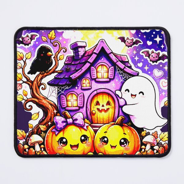 Item preview, Kawaii Haunted House Halloween Cute Pumpkins Ghost Bats Full Moon designed and sold by AstronautMerch.