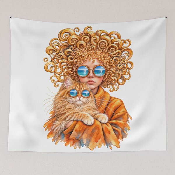 Item preview, Golden Curls and a Golden Cat – Ocean Reflections designed and sold by Russell Thorne.
