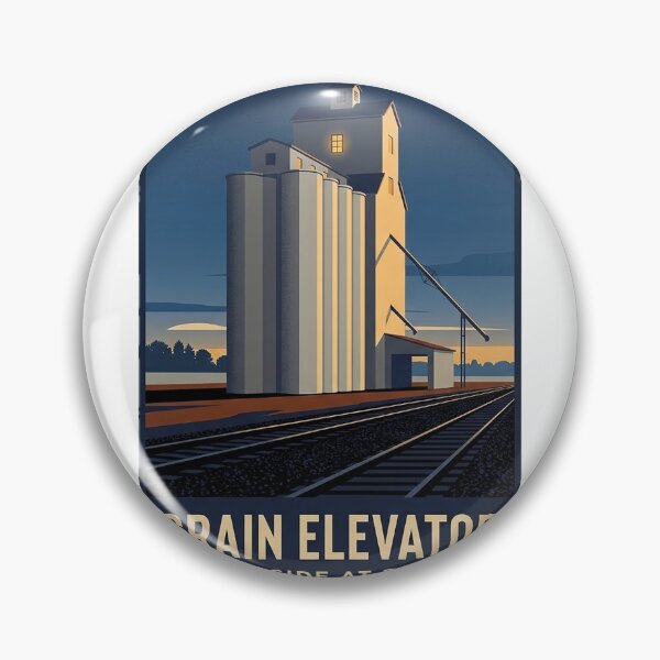 Item preview, Grain Elevator Sticker - Blue Hour Railside Vintage Poster Art designed and sold by DetourDgn.