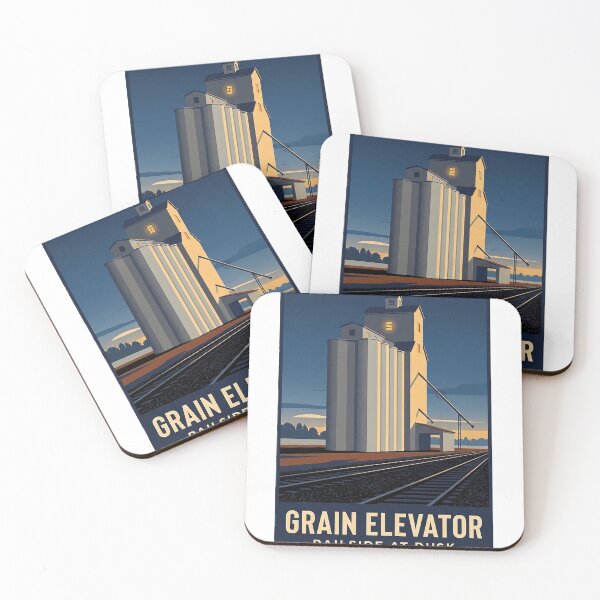 Item preview, Grain Elevator Sticker - Blue Hour Railside Vintage Poster Art designed and sold by DetourDgn.