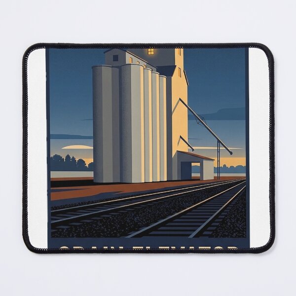 Item preview, Grain Elevator Sticker - Blue Hour Railside Vintage Poster Art designed and sold by DetourDgn.