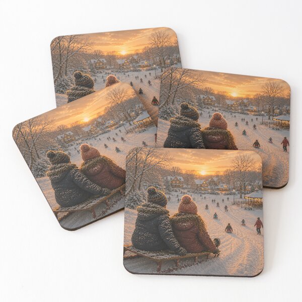 Item preview, Sledding at Sunset in a Winter Village designed and sold by PuzzlingRooster.