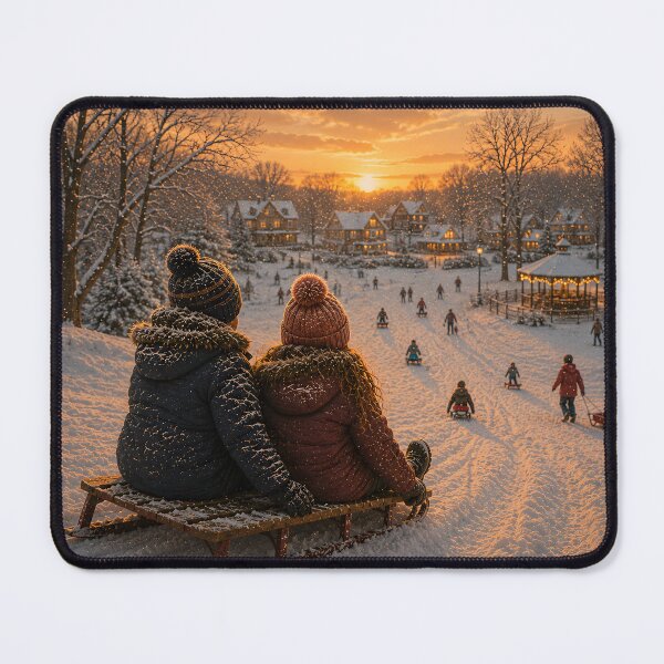 Item preview, Sledding at Sunset in a Winter Village designed and sold by PuzzlingRooster.