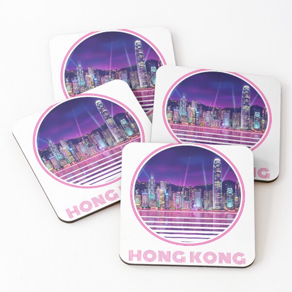 Item preview, Hong Kong Synthwave Neon Skyline Sunset on Dark designed and sold by jainaspp.