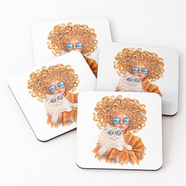 Item preview, Golden Curls and a White Cat – Ocean Reflections designed and sold by Russell Thorne.