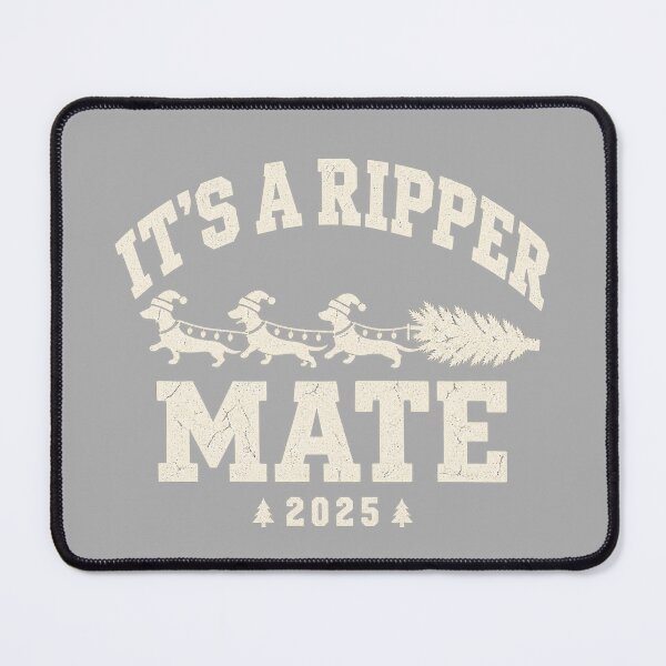 Item preview, It's A Ripper Mate Funny Aussie Christmas Dachshund Sausage Dogs Pulling Tree Varsity Design designed and sold by Yellowriversss.