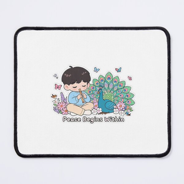 Item preview, Peace Begins Within Cute Boy Playing Flute with Peacock designed and sold by carestazafeli.