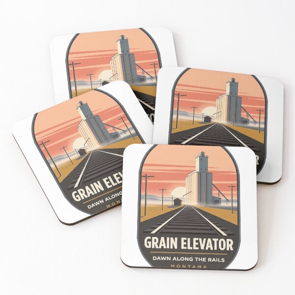 Item preview, Grain Elevator Sunrise Sticker - Montana Rail Line Vintage Poster designed and sold by DetourDgn.