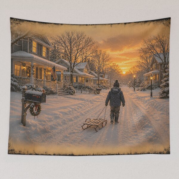 Item preview, Walking Home in a Winter Sunset designed and sold by PuzzlingRooster.