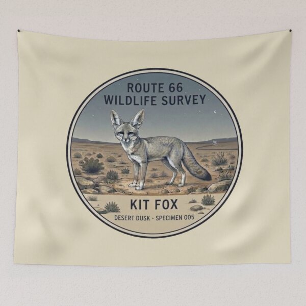 Item preview, Kit Fox Desert Dusk Route 66 Wildlife Badge designed and sold by CalmCapy Co.
