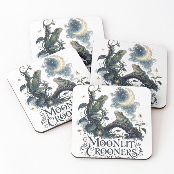 Item preview, Moonlit Crooners Frog Couple Crescent Moon Dark Cottagecore Woodland Art designed and sold by inkoutninja.