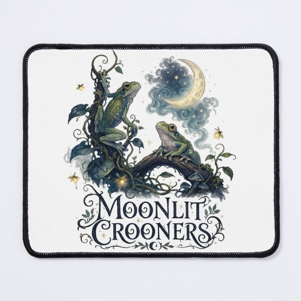 Item preview, Moonlit Crooners Frog Couple Crescent Moon Dark Cottagecore Woodland Art designed and sold by inkoutninja.