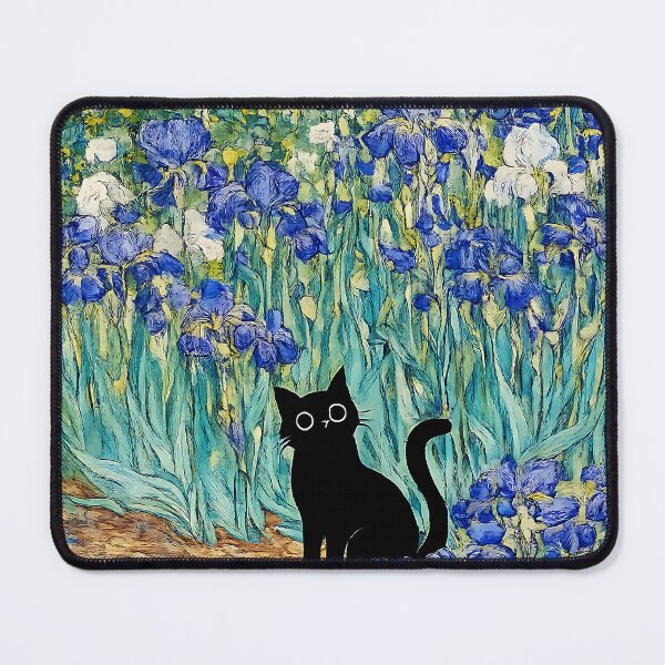 Item preview, Van Gogh - Black Cat in Blue Iris Garden – Impressionist Floral Cat Art designed and sold by artswag.