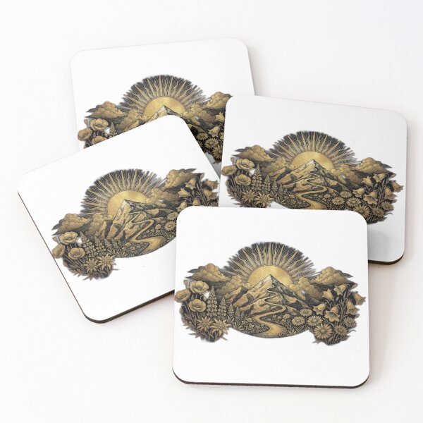 Item preview,  Retro mountain with trees wildflowers vintage golden designed and sold by Expressions-Sel.