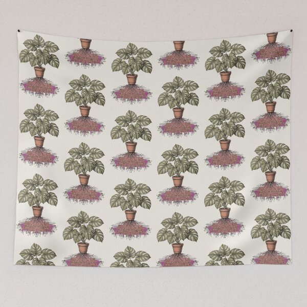 Item preview,  Monstera Deliciosa Cyber Roots - Vintage Botanical Surreal Engraving designed and sold by Aisha Reda.