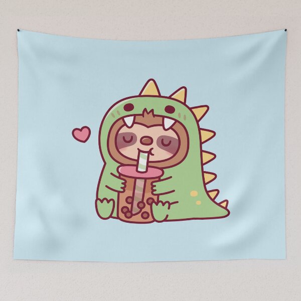 Item preview, Cute Sloth In Dinosaur Costume Loves Boba Tea designed and sold by rustydoodle.