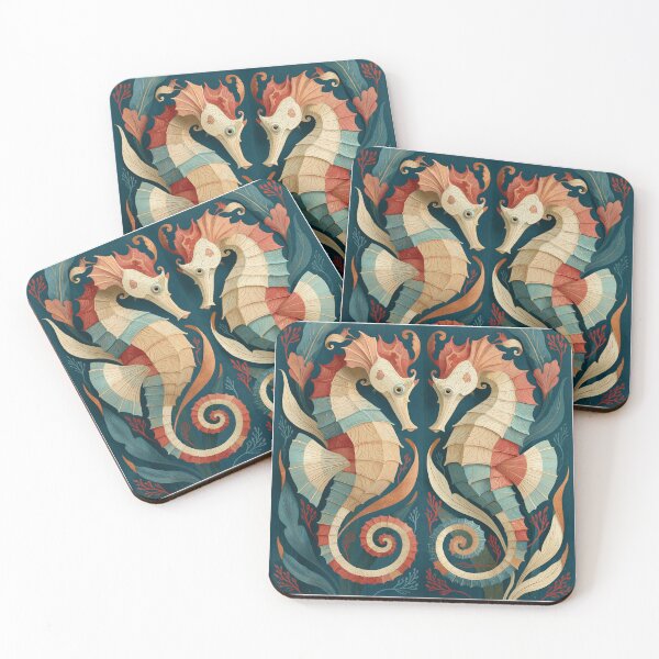 Item preview, Art Nouveau Seahorse Pair Marine Illustration designed and sold by Hoity-Toity.