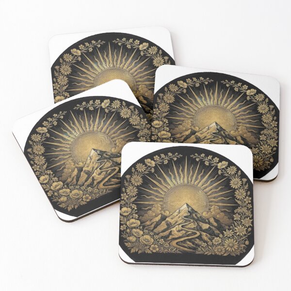 Item preview, Retro mountain with trees wildflowers vintage golden designed and sold by Expressions-Sel.