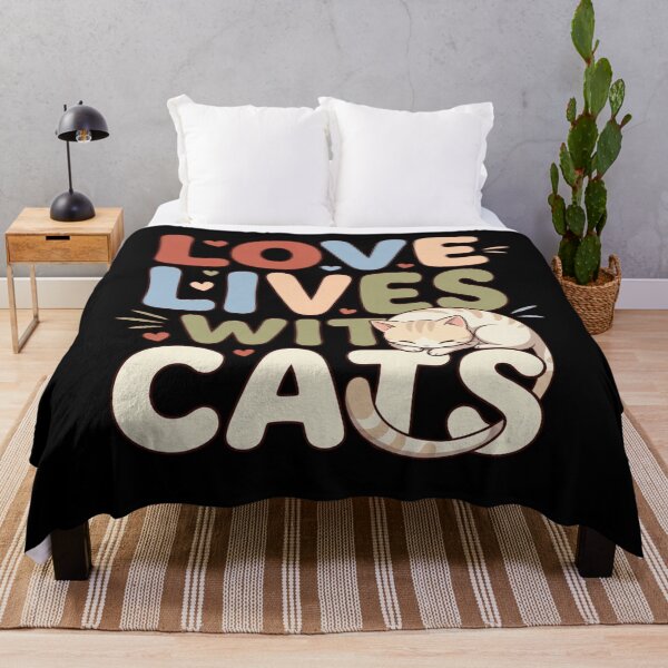 Item preview, Love Lives With Cats Cozy Retro Typography Sleeping Kitty Quote    designed and sold by mood-draftsman.