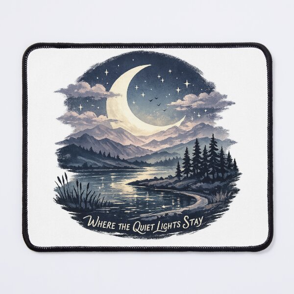Item preview, Where the Quiet Lights Stay Moonlit Mountain Lake Celestial Nature Art designed and sold by inkoutninja.