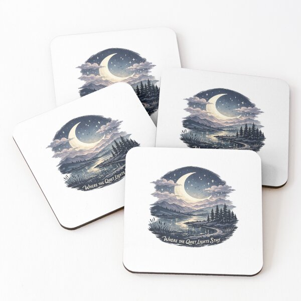 Item preview, Where the Quiet Lights Stay Moonlit Mountain Lake Celestial Nature Art designed and sold by inkoutninja.