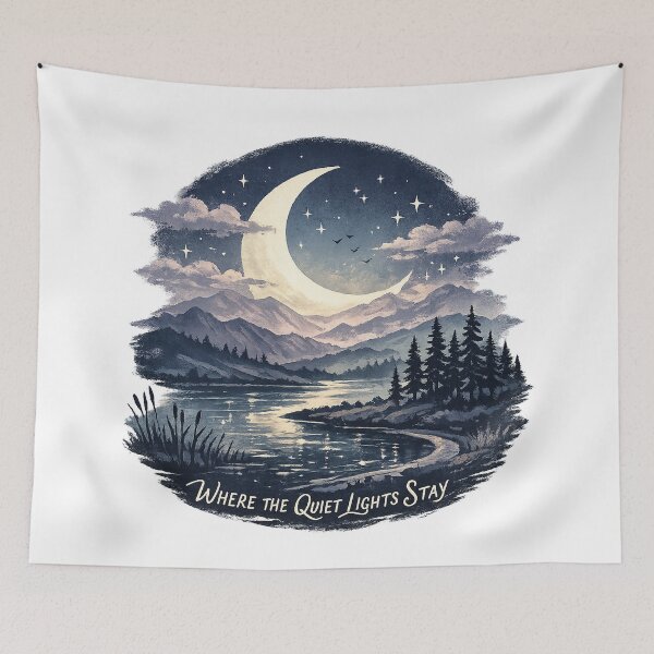 Item preview, Where the Quiet Lights Stay Moonlit Mountain Lake Celestial Nature Art designed and sold by inkoutninja.
